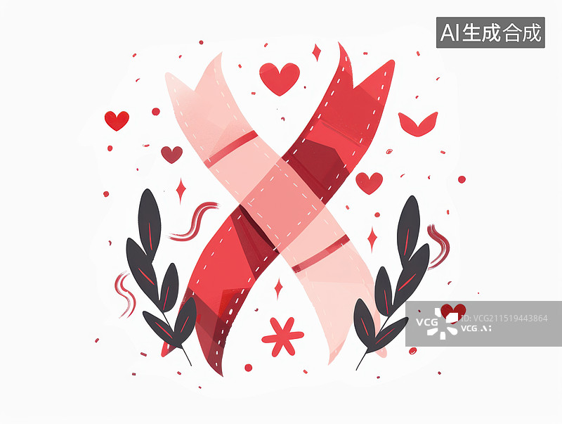 【AI数字艺术】红丝带艾滋病HIV符号关爱 爱心防治宣传图片素材
