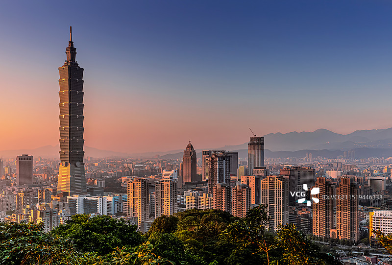 中国台湾台北市暮色101大楼城市商圈图片素材