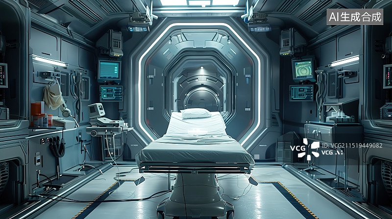 【AI数字艺术】手术室、康复室、医疗台、无菌舱插图图片素材