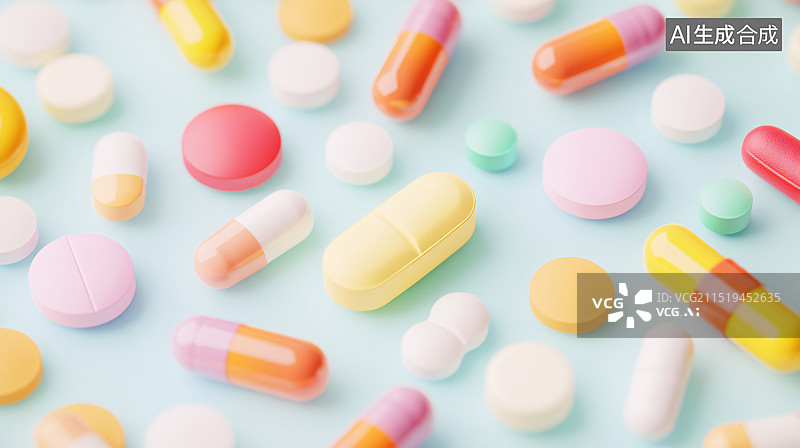 【AI数字艺术】药片药瓶特写医疗健康疾病治疗题材背景图片素材