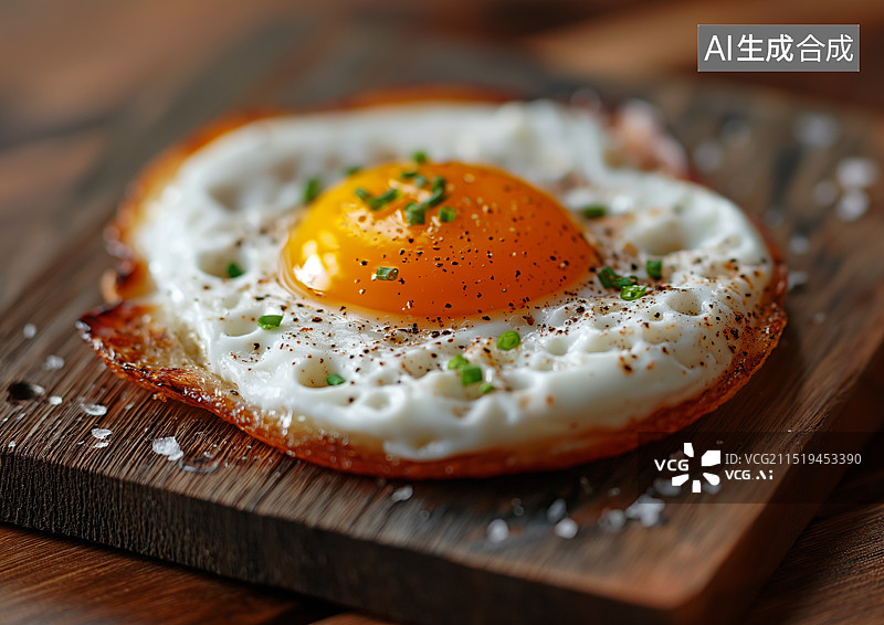 【AI数字艺术】厨房砧板上一块美味的煎鸡蛋图片素材