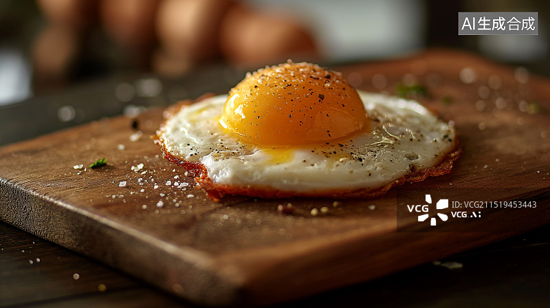 【AI数字艺术】厨房砧板上一块美味的煎鸡蛋图片素材