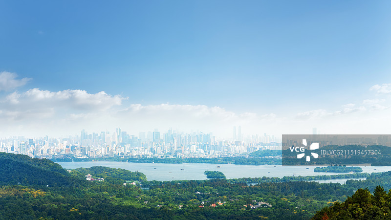 航拍杭州西湖城市天际线图片素材