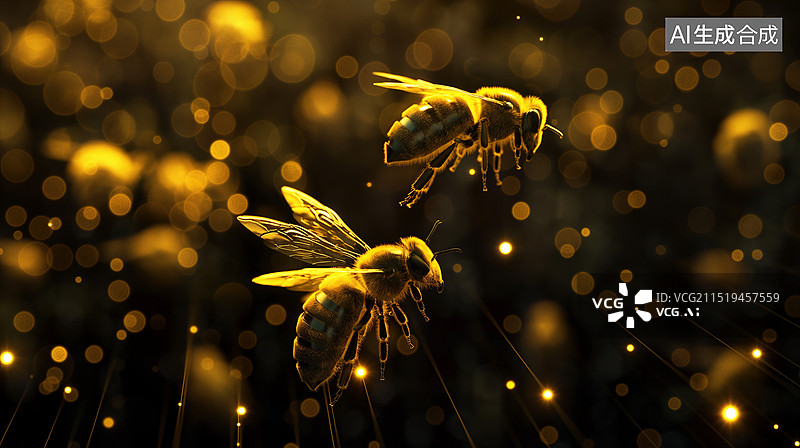 【AI数字艺术】蜜蜂在蜂巢上的特写镜头图片素材