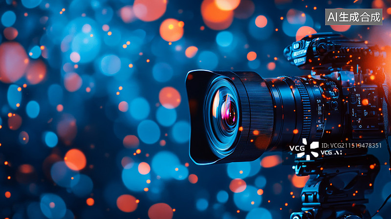 【AI数字艺术】虚化光斑背景相机镜头特写图片素材