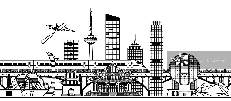 辽宁沈阳城市建筑群插画图片素材