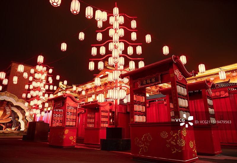 西安大唐不夜城唐代夜市古典风格红灯笼图片素材