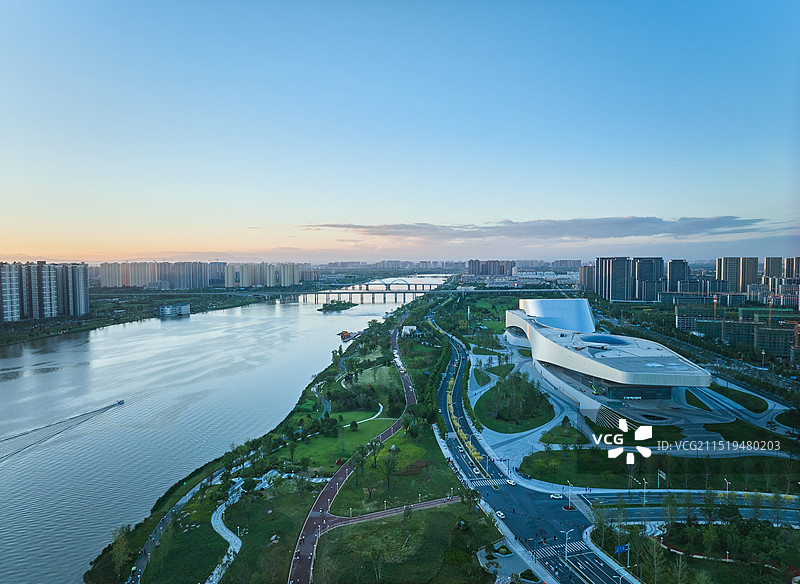 西安灞河城市风光航拍图片素材