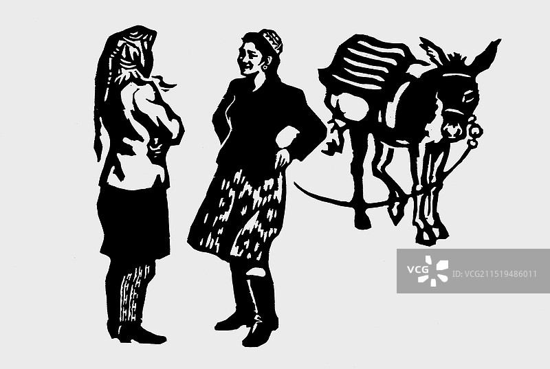 黑白木刻《家常》（集市抒情之三）图片素材