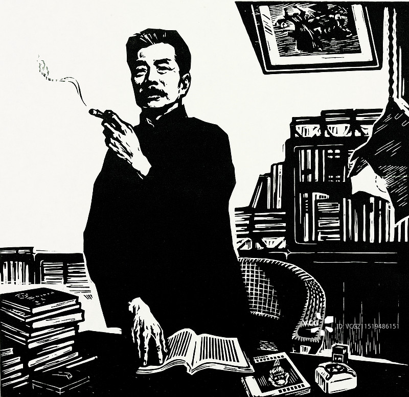 黑白木刻《马克思主义是最明快的哲学》图片素材