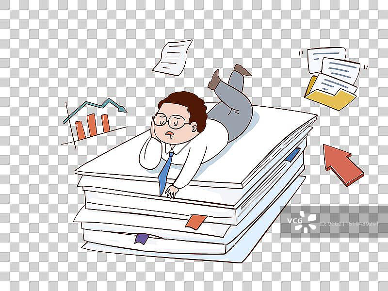 在工作中睡着了的上班族 打工人 文件 报表 文件夹 箭头图片素材