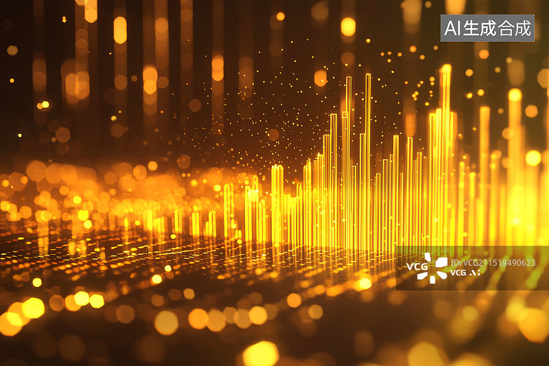 【AI数字艺术】金色光束中的数据流动图片素材