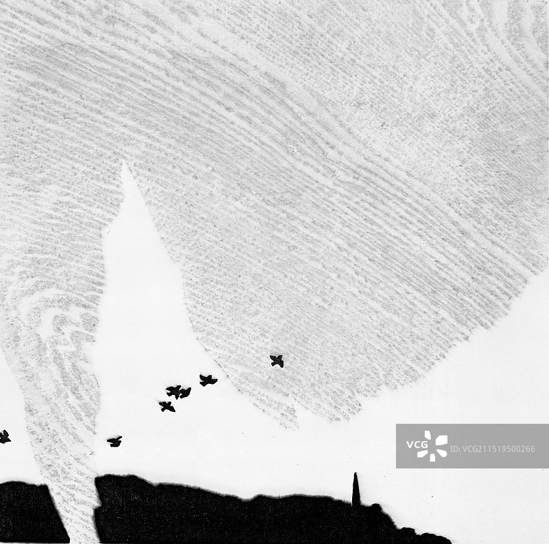 水印木刻《西湖烟柳》图片素材