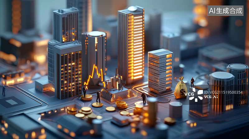 【AI数字艺术】金融城市中的股票上升趋势图片素材