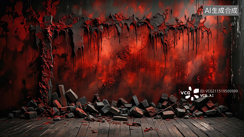 【AI数字艺术】血色废墟图片素材
