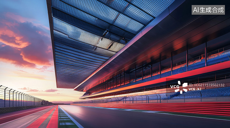 【AI数字艺术】日落赛道上的高速轨道图片素材