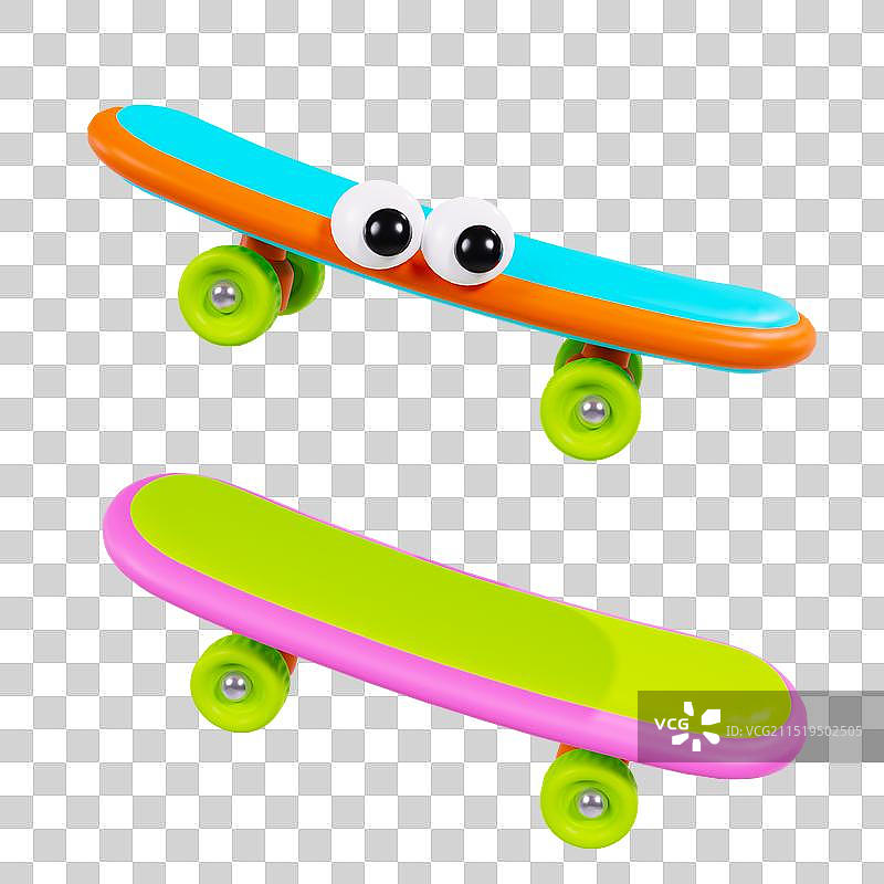3D膨胀风多巴胺配色可爱滑板元素图片素材