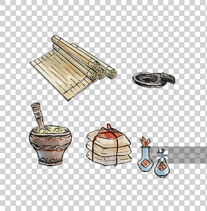 老中医中医医生中医药材望闻问切行医看病药包药罐研钵—国画古风水墨国风元素图片素材