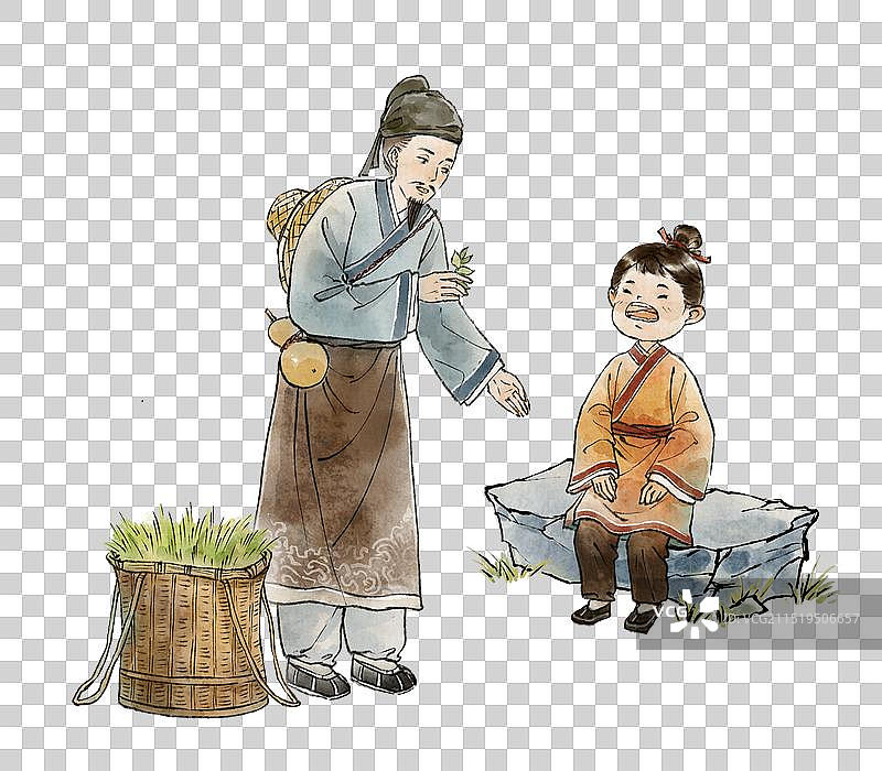 老中医中医医生中医药材望闻问切行医看病—国画古风水墨国风元素图片素材