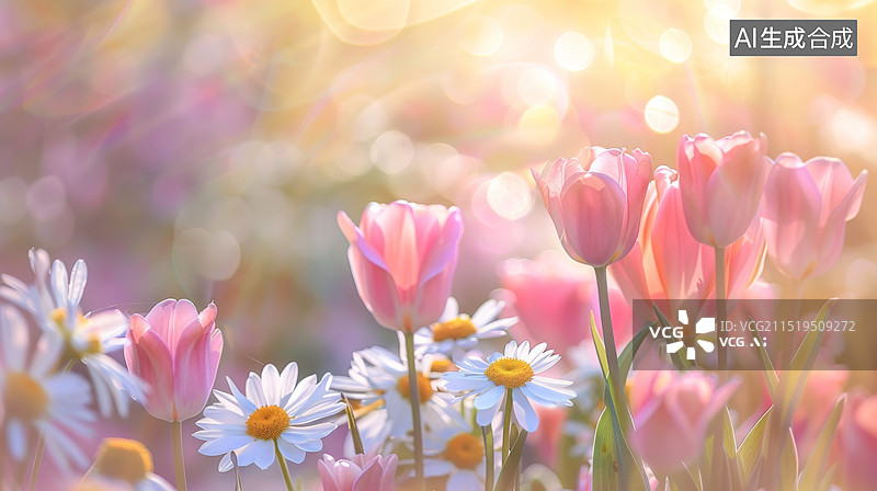【AI数字艺术】粉色康乃馨和白色小雏菊特写图片素材