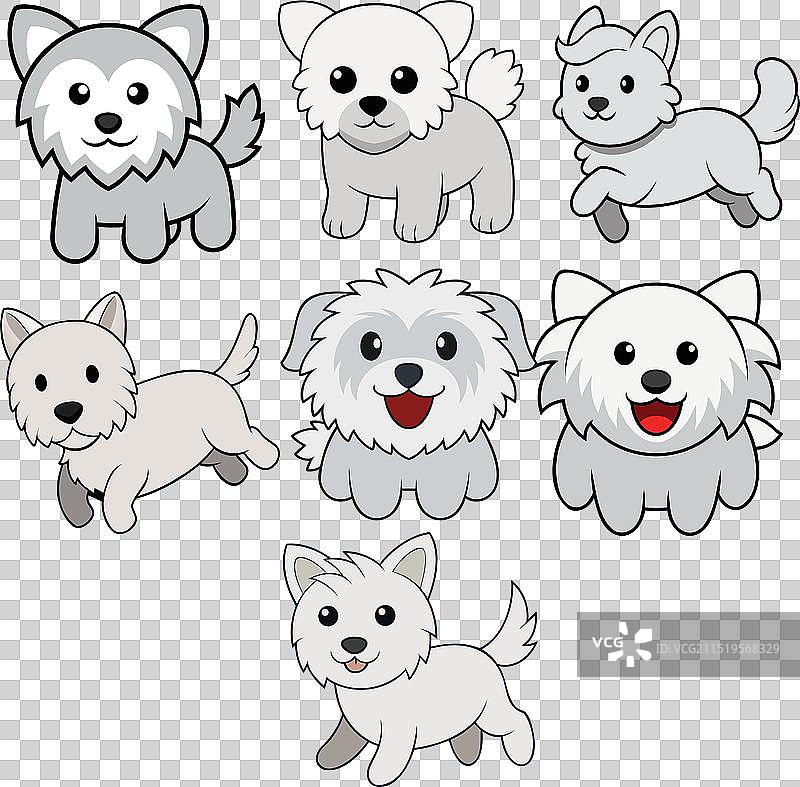 西高地犬和贵宾犬混种扁平风格动物设计图片素材