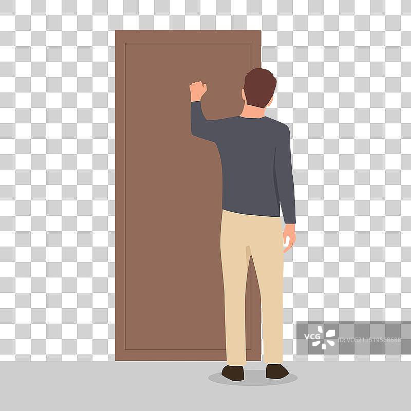 男人拜访朋友时敲门图片素材