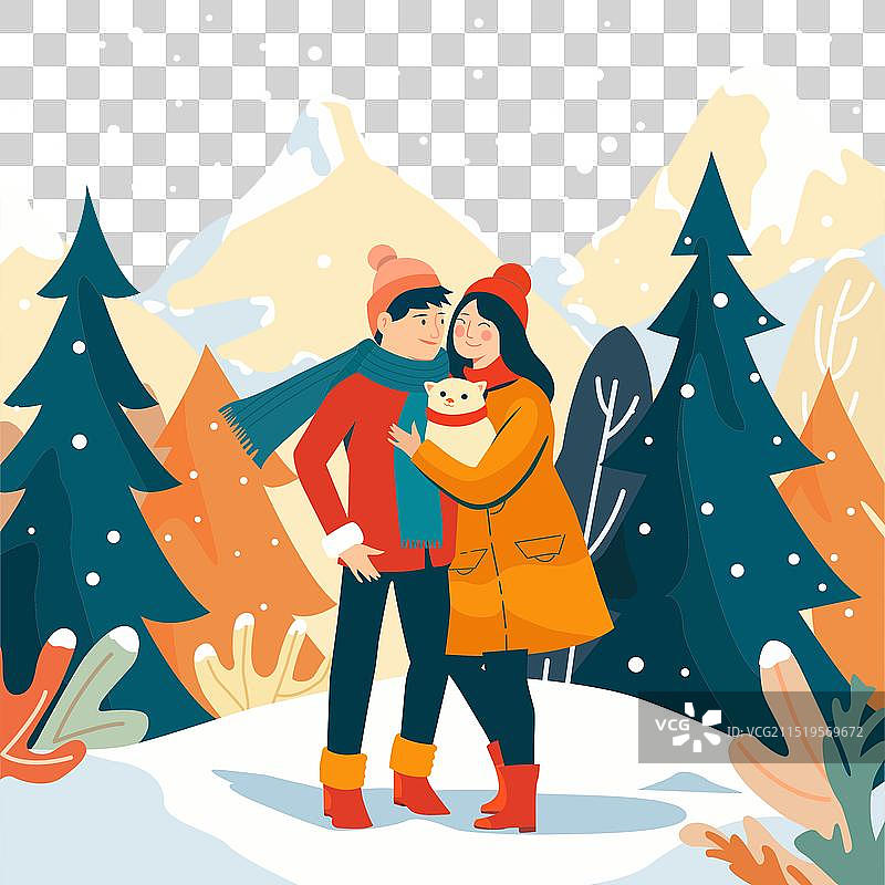 自然风光中相爱情侣的圣诞贺卡图片素材