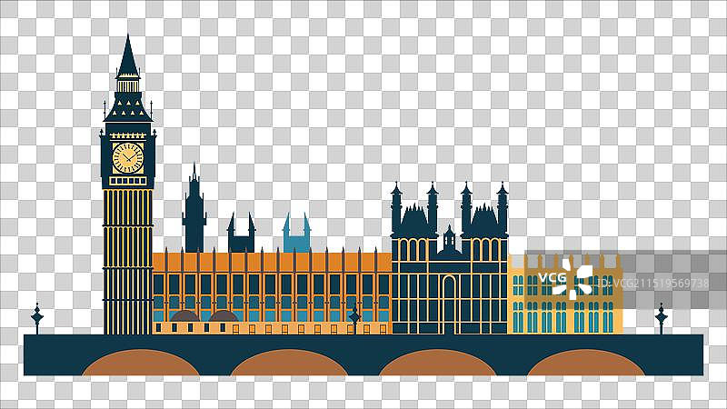 扁平风大本钟和国会大厦图片素材