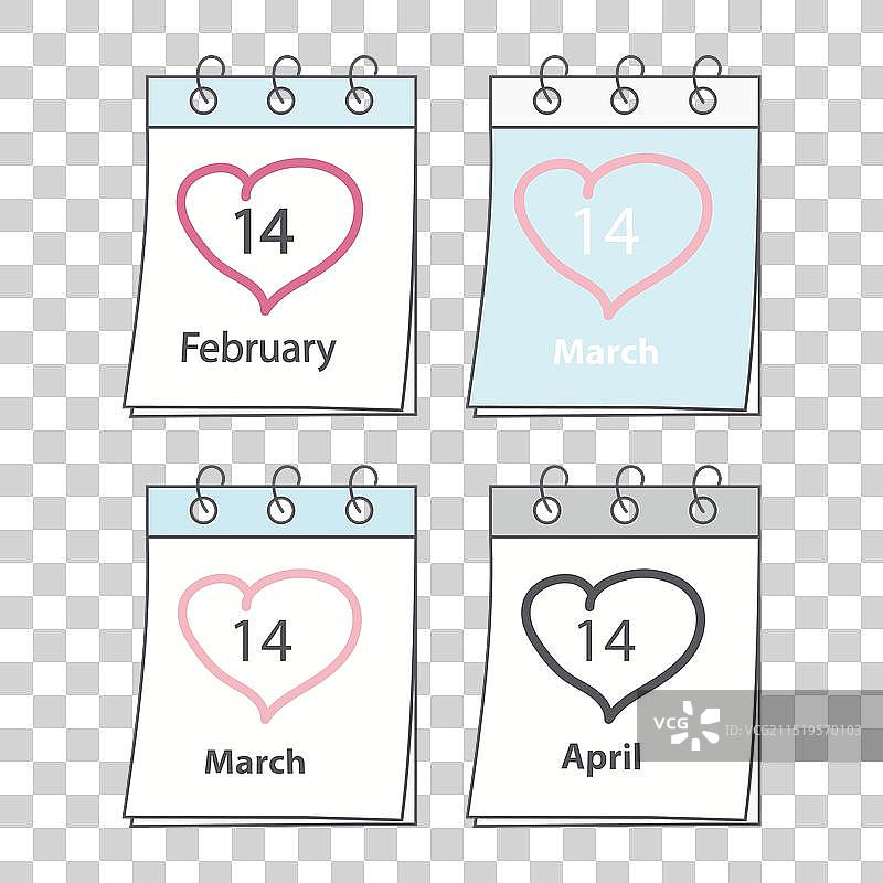 带有爱情假日和红心的日历页图片素材