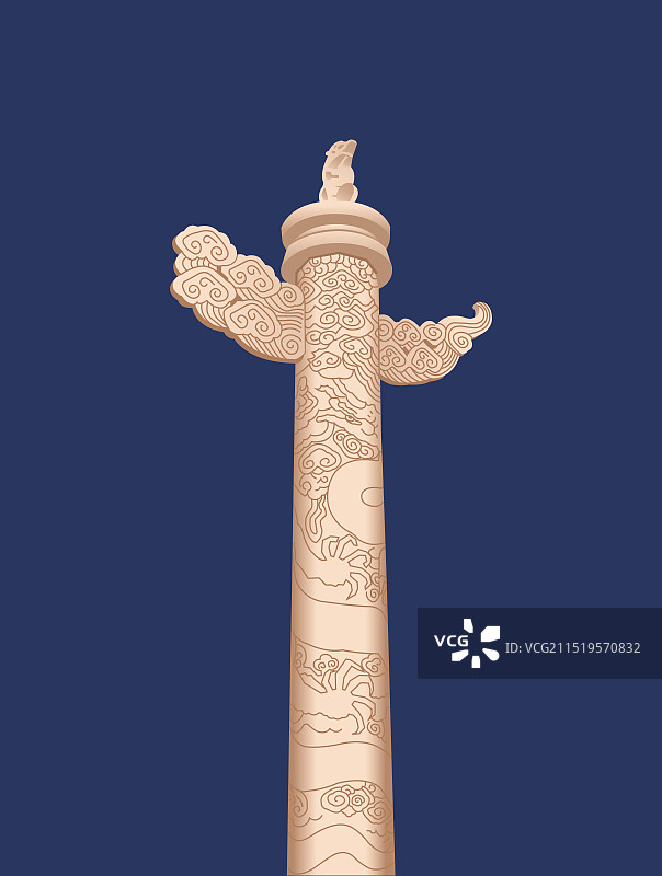 蓝金华表柱矢量插画图片素材