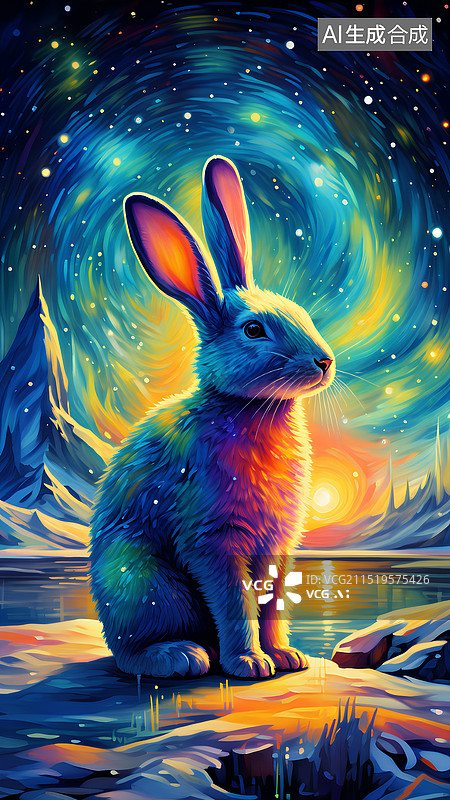 【AI数字艺术】手绘动物主题插画 可爱的小兔子在外面图片素材