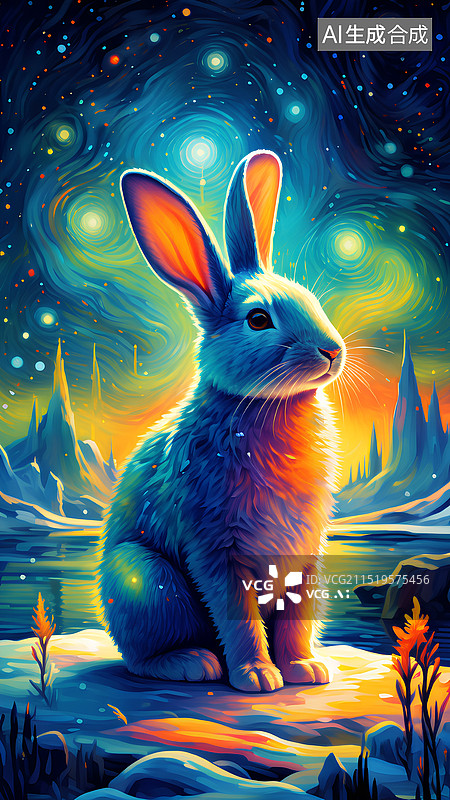 【AI数字艺术】手绘动物主题插画 可爱的兔子在大自然中嬉戏图片素材