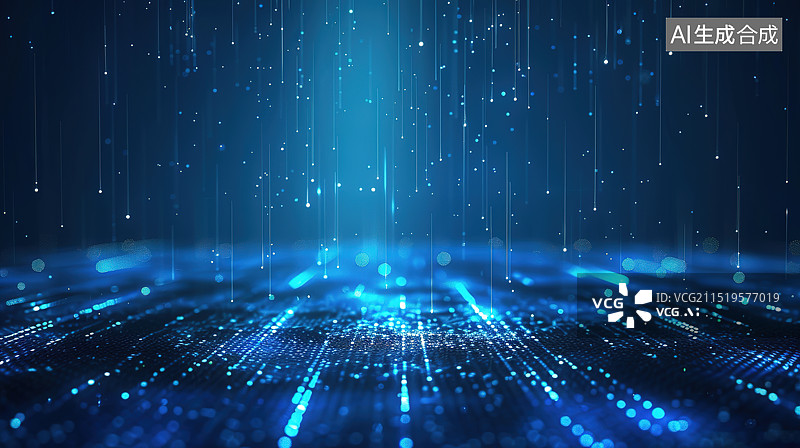 【AI数字艺术】蓝色光子飞射虚拟数据空间科技背景图片素材