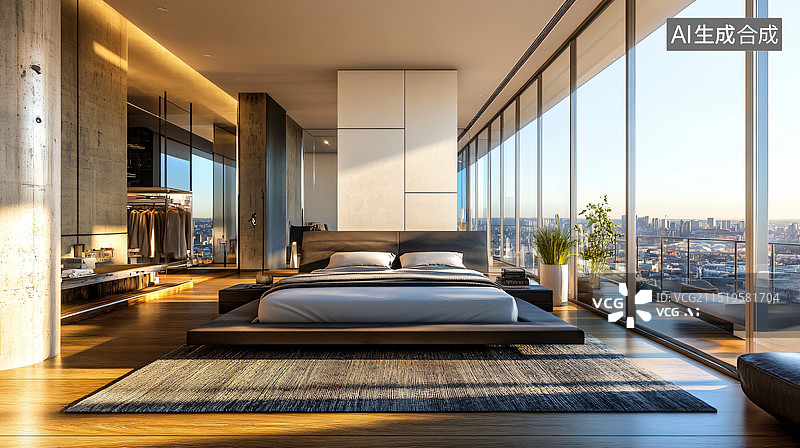 【AI数字艺术】现代极简家居卧室场景图片素材