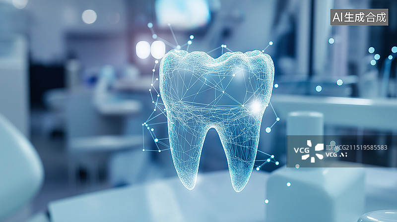 【AI数字艺术】全国爱牙日主题海报——高科技感牙齿建模图片素材