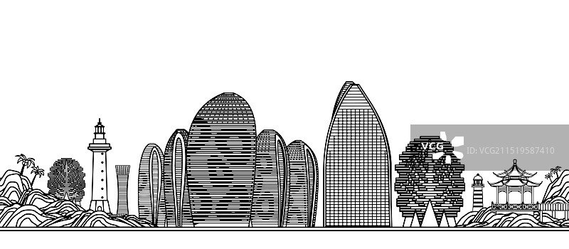 海南三亚城市建筑群插画图片素材
