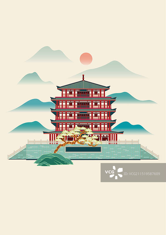 国风地标城市风光矢量插画系列—国潮风 安徽省 亳州 曹操地下运兵道景区图片素材