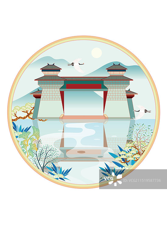 国风地标城市风光矢量插画系列—国潮风 安徽 亳州 曹操公园图片素材