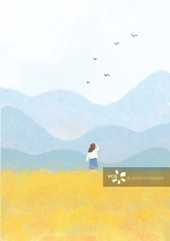 小清新油菜花风景插画图片素材
