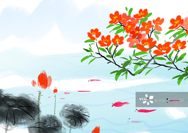 桃花流水鳜鱼肥图片素材