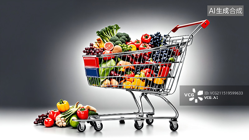 【AI数字艺术】购物车里的新鲜蔬果图片素材