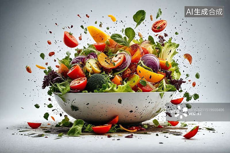 【AI数字艺术】新鲜蔬菜沙拉图片素材