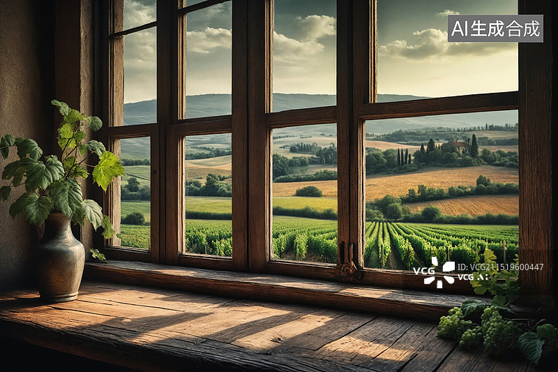 【AI数字艺术】窗外的田园风光图片素材