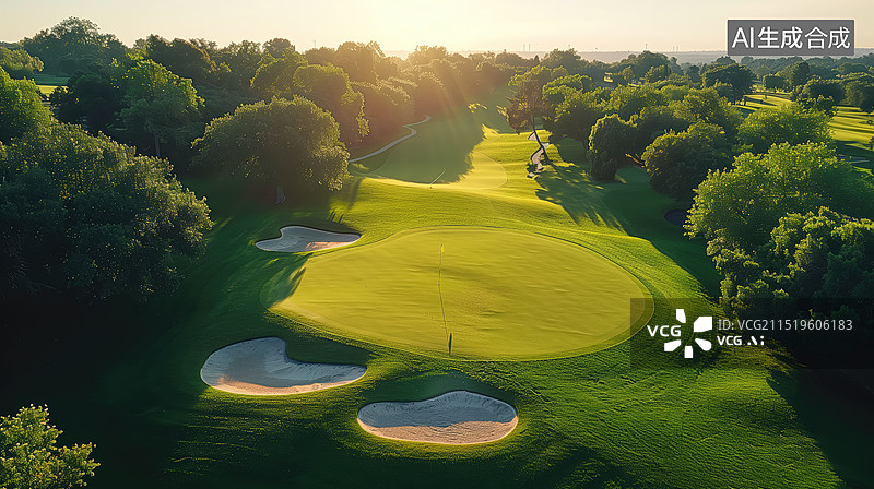 【AI数字艺术】高空俯瞰高尔夫球场图片素材