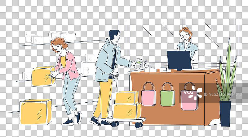 在邮局接收包裹的男女图片素材