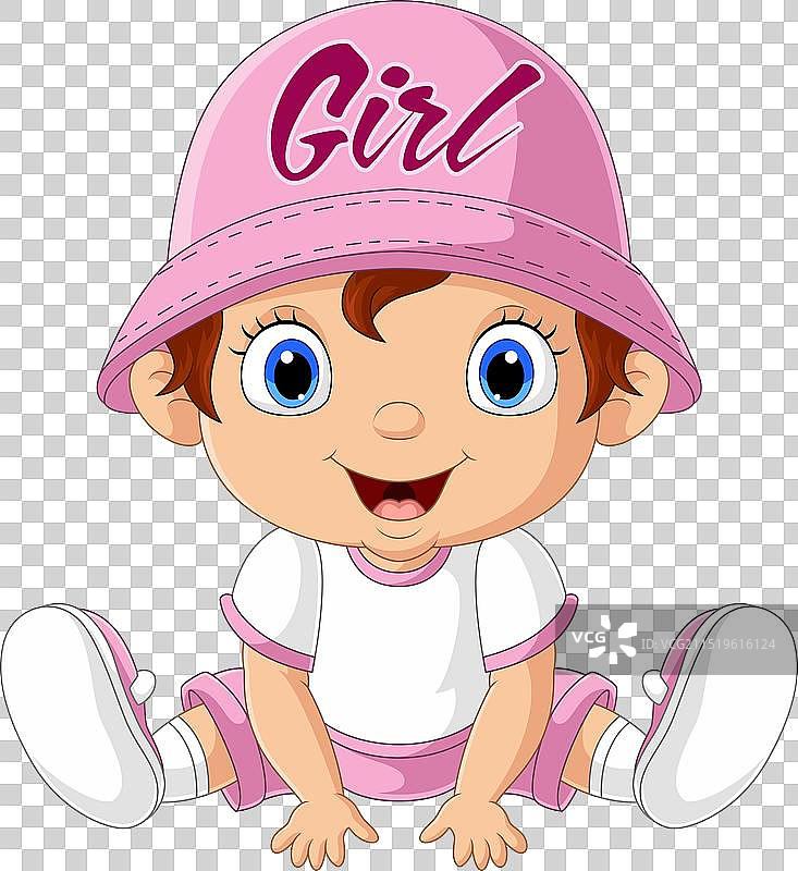 卡通戴粉色桶帽的小女婴图片素材