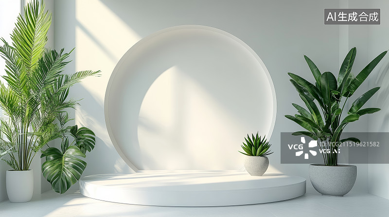 【AI数字艺术】白色的清新电商展台背景图片素材