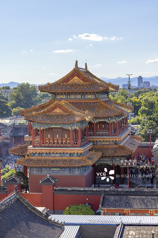 北京藏传佛教喇嘛庙雍和宫侧面视角图片素材
