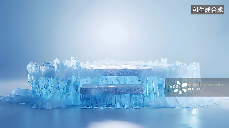 【AI数字艺术】冰块展示台图片素材