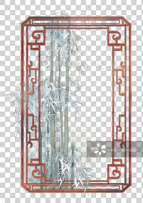 中国风古风窗户窗棂冬天竹子—国画古风水墨国风元素图片素材